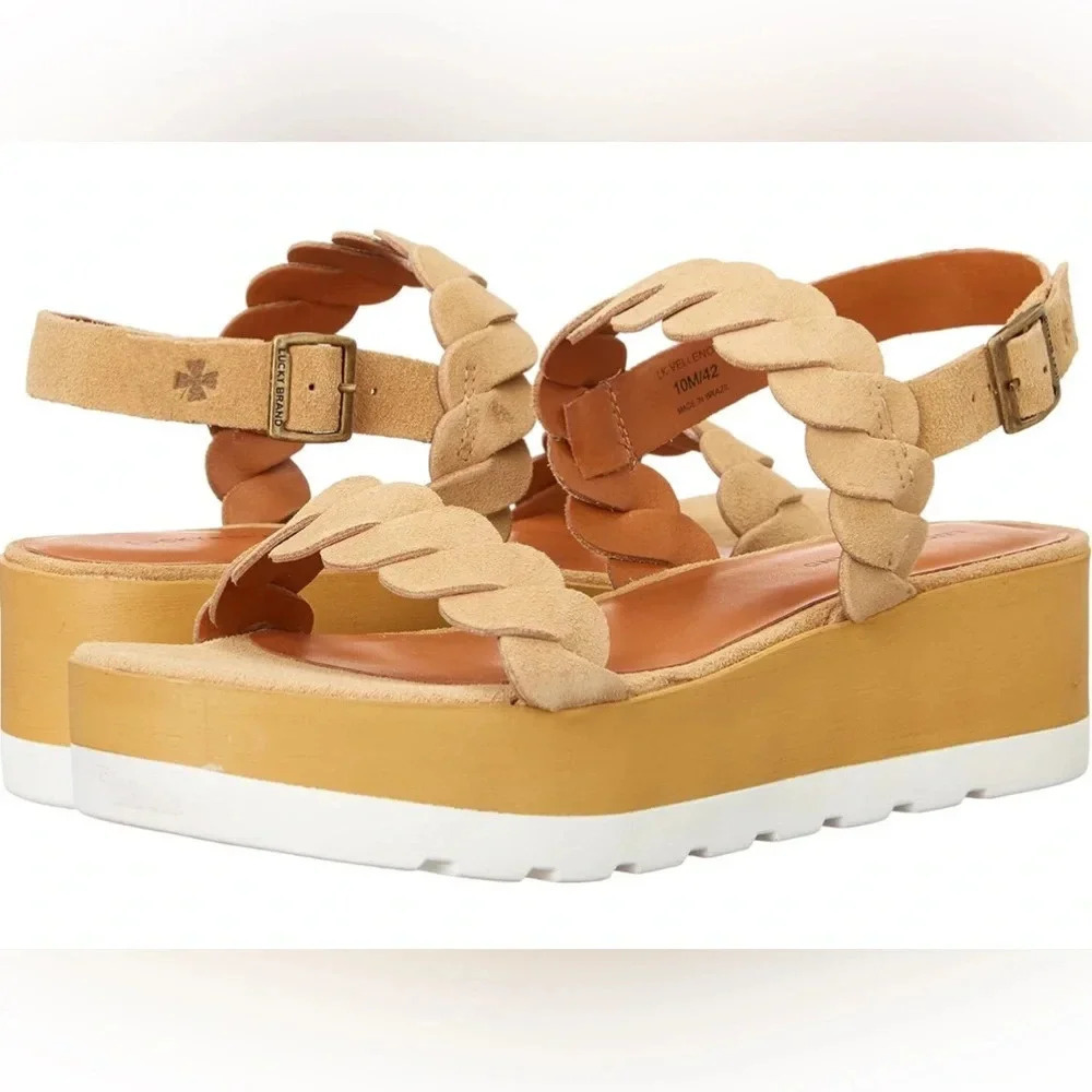 Lucky Brand | Tan Vellenora Platform Suede Sandals - Size 9.5